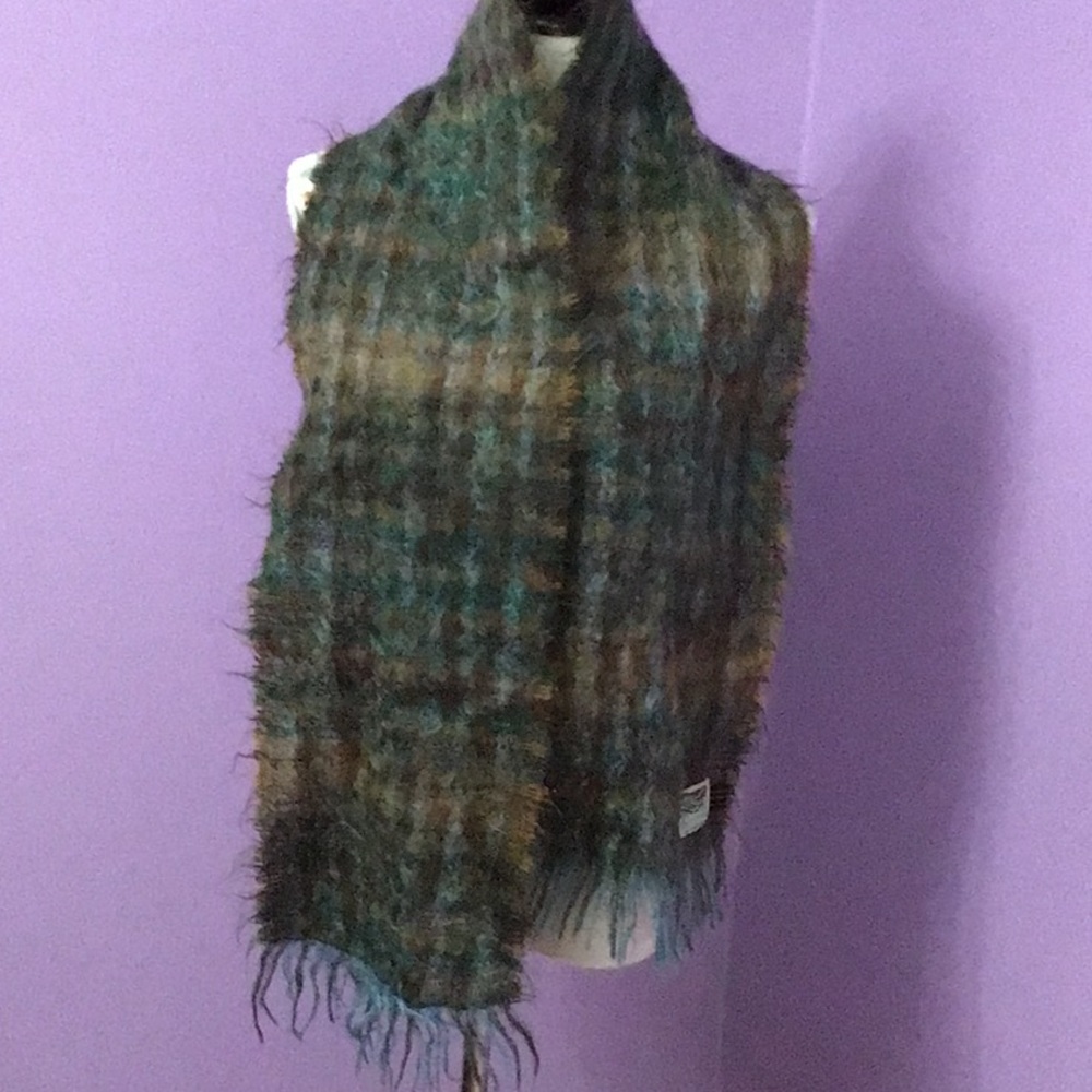 Vintage Wild Ettrick 70% Mohair Pure New Wool Scarf Made In Scotland 56”x9”Plaid